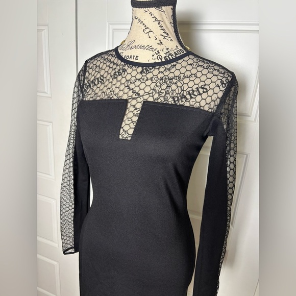 Amanda Uprichard Black Mesh Sleeve Illusion Neckline Bodycon Dress - Picture 3 of 7